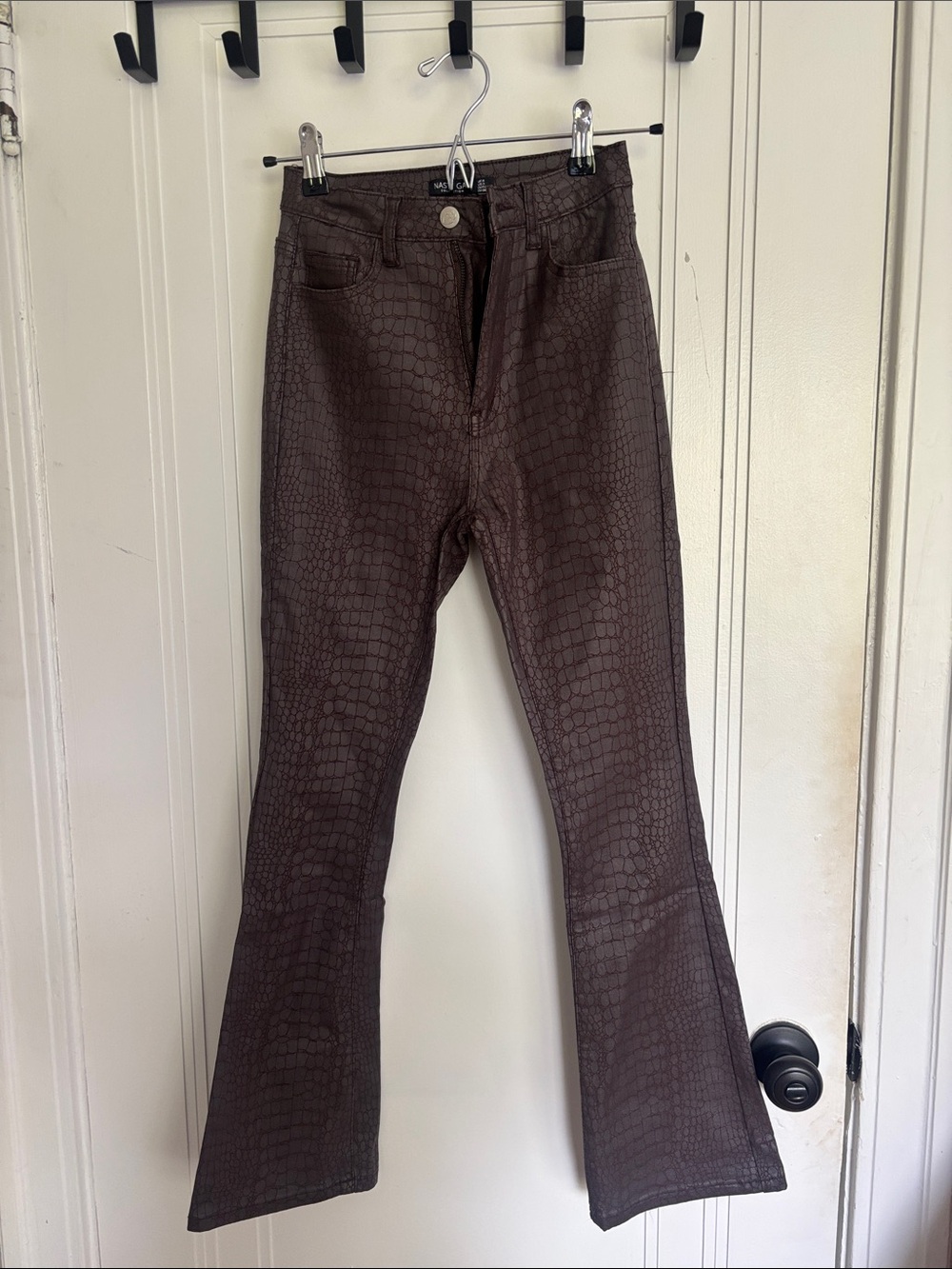 Nasty Gal Dark Brown Croc-Effect Skinny Jeans